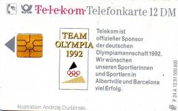 CARTE T 12 DM  12/91 TEAM OLYMPIA - A + AD-Series : Publicitaires - D. Telekom AG