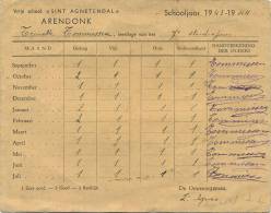 Arendonk :  Sint Agnetendal ( Schoolrapport 1943-1944 )  Formaat  18 X 14 Cm -- 2 Scans - Arendonk