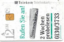 CARTE T 12 DM 06/94 SUDDEUTSCHE ZEITUNG - A + AD-Series : D. Telekom AG Advertisement