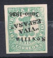 Sello 1 Cto.sobrecarga Patriotica SEVILLA, Variedad Invertida, Num 18 Hi ** - Emisiones Nacionalistas