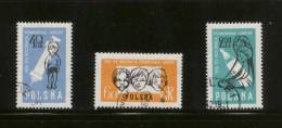 POLAND 1961 15TH ANNIVERSARY OF UNICEF SET OF 3 USED Children Medicines Aid Feeding Mother - UNICEF