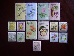 UGANDA  1969-1974 Definitives FLOWERS FULL VALUE SET 15 Values 5c - 20/-  MNH. - Uganda (1962-...)