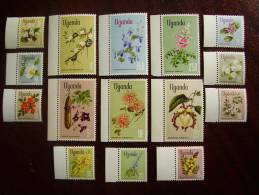 UGANDA  1969-1974 Definitives FLOWERS FULL VALUE SET 15 Values 5c - 20/-  MNH. - Uganda (1962-...)