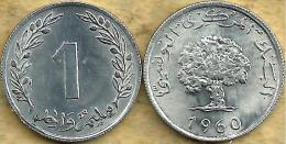 TUNISIA 1 MILLIEME 1ST FIRST ISSUE LAUREL LEAVES FRONT TREE BACK 1960 VF+ KM? READ DESCRIPTION CAREFULLY !!! - Tunisie