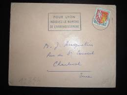 LETTRE TP BLASON AGEN 0,12F OBL.MEC. 19-3-1966 LYON GARE (69 RHONE) + NUMERO DE L'ARRONDISSEMENT - 1941-66 Coat Of Arms And Heraldry