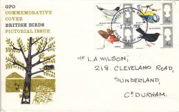 Great Britain FDC Scott #464a Block Of 4 Birds Sunderland Co., Durham Cancel - 1952-1971 Dezimalausgaben (Vorläufer)
