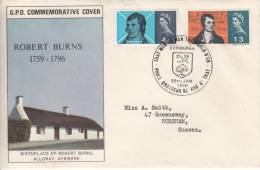 Great Britain FDC Scott #444-#445 Set Of 2 Robert Burns Edinburgh Cancel - 1952-1971 Pre-Decimal Issues