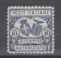 REGNO 1928 RECAPITO AUTORIZZATO DENT. 11 SASSONE N. 1 ** MNH CENTRATO - Pneumatische Post