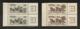 POLAND 1965 STAMP DAY SET OF 2 NHM VERT MARGIN PAIRS  Horses Carriages Stagecoaches Art Paintings Stamp Postal Services - Stage-Coaches