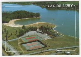 Delcampe - CP BARBOTAN LES THERMES, CAZAUBON, VUE AERIENNE SUR LE LAC DE L'UBY VASTE PLAN D'EAU, BASE NAUTIQUE, GERS 32 - Barbotan