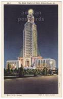 USA, BATON ROUGE LA, STATE CAPITOL NIGHT VIEW ~ C1940s Unused Vintage LOUISIANA Postcard  [3897] - Baton Rouge