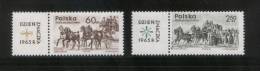 POLAND 1965 STAMP DAY SET OF 2 NHM LABELS LEFT Horses Carriages Stagecoaches Art Paintings Stamp Postal Services - Diligences