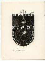 Ex Libris De Maurice Olivier Signé R.Simonin Double Feuillet Cartonné - Bookplates