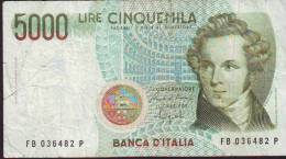 Banconota Lire 5 Mila "Bellini" Ciampi-Speziali Serie FB 036482 P - 5000 Liras