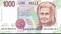 Banconota Lire Mille "Montessori I  1990" Ciampi-Speziali Serie  AC 018018 C - 1000 Lire