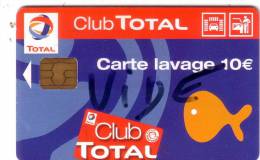 FRANCE TOTAL CARTE LAVAGE CLUB 10€ SCLUMBERGER MARQUEE VIDE DESSUS RARE - Car-wash