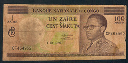 CONGO  P12b   1 ZAIRE Ou 100 MAKUTA   1.10.1970      FINE - République Démocratique Du Congo & Zaïre