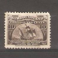 NEWFOUNDLAND - 1897 CABOT´s SHIP 10c BROWN UNUSED NO GUM   SG 73 - 1865-1902