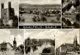 AK Saalfeld: Markt, Gondelstation, Der Hohe Schwarm, Blankenburger Tor, Ung,1975 - Saalfeld