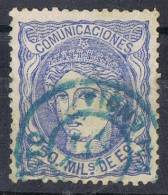 Sello 50 Mils Alegoria 1870, Fechador Azul SAGUNTO (valencia), Num 107 º - Gebraucht