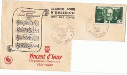 15/5/1951 - FDC - Premier Jour - Centenaire De La Naissance De Vincent D´Indy - PARIS R.P - Yvert Et Tellier N° 890 - 1950-1959