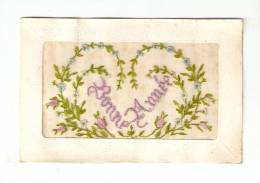 CPA : Carte Brodée :  Bonne Année : Rameaux Fleuris - Embroidered