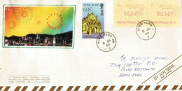 Lettre Hong-Kong Affranchie Avec Nouveaux Timbres ATM FRAMA Emis En 1989,(Dragon),sur Lettre (rare Sur Enveloppe) - Brieven En Documenten