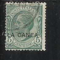 LA CANEA 1907 - 1912 5 CENT. ITALY OVERPRINTED SOPRASTAMPATO D´ ITALIA USED TIMBRATO - La Canea