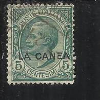 LA CANEA 1907 - 1912 5 CENT. ITALY OVERPRINTED SOPRASTAMPATO D´ ITALIA USED TIMBRATO - La Canea