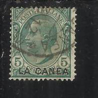 LA CANEA 1907 1912 VARIETA' VARIETY ITALY OVERPRINTED SOPRASTAMPATO D' ITALIA CENT 5c USATO USED OBLITERE' - La Canea