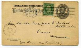 Entier Postal / Message Card/ USA Repiqué Pour  AMERICAN SOCIETY OF MECHANICAL ENGINEERS / 1901 / NEW YORK CITY To PARIS - 1901-20
