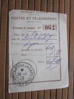POSTES ET TELEGRAPHES Télégraphe Déclaration De Versement Récépissé Mandat Cachet à Date  Nice Quartier De La Gare 1910 - Télégraphes Et Téléphones