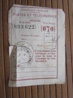 POSTES ET TELEGRAPHES Télégraphe Déclaration De Versement Récépissé Mandat Cachet à Date Nice Quartier De La Gare 1913 - Telegraph And Telephone