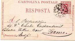 1892 CARTOLINA CON ANNULLO  ASCOLI PICENO - Entiers Postaux