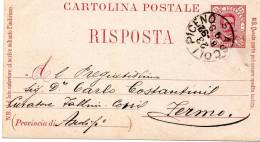 1892 CARTOLINA CON ANNULLO  ASCOLI PICENO - Postwaardestukken