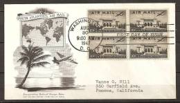 Etats-Unis D´Amérique USA 1947 N° PA 36 X 4 O Avion, Aviation, Premier Jour, Palais, Washington, Voilier, Plage, Palmier - Lettres & Documents