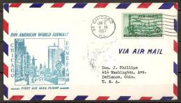 Etats-Unis D´Amérique USA 1957 N° PA 37 O Avion, Aviation, Chicago, Rome, Premier Vol, Pan American Airways, Automobiles - Covers & Documents