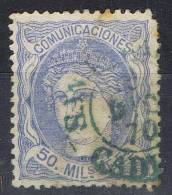 Sello 50 Mils Alegoria 1870, Fechador Tipo I En Azul SAN FERNANDO (cadiz), Num 107 º - Used Stamps