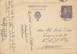 Sweden Postal Stationery Ganzsache Entier LANDSKRONA Lbr. 1925? Brevkort To ESBJERG Denmark (2 Scans) - Enteros Postales