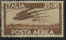 ITALIA REPUBBLICA ITALY REPUBLIC 1947 1955 DEMOCRATICA POSTA AEREA AIR MAIL COLORE CAMBIATO LIRE 25 BRUNO USATO USED - Luchtpost