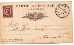 1880 CARTOLINA CON ANNULLO ANCONA - Stamped Stationery