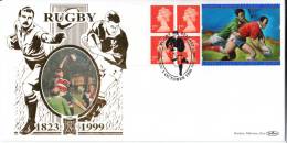 Great Britain FDC Scott #MH288 Booklet Pane Of 4 Plus Label Commemorating 1999 Rubgy World Cup Wales Benham 148 Of 500 - 1991-2000 Decimal Issues