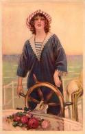 ART DÉCO : FEMME Au GOUVERNAIL D'UN BATEAU - ILLUSTRATION SIGNÉE: MAUZAN - DELL´ ANNA & GASPARINI - ANNÉE ~ 1920 (n-977) - Mauzan, L.A.