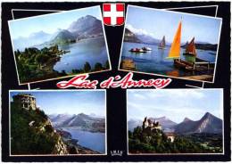 74 Lac D´Annecy Baie De Talloires Et Presqu ´île De Duingt Téléphérique De Veyrier Château De Menthon Voiliers TBE - Annecy-le-Vieux