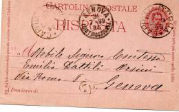 1899  CARTOLINA CON ANNULLO Capriata D'Orba ALESSANDRIA - Stamped Stationery