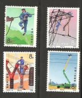 O) 1976 CHINA-PRC, MAINTENANCE OF HIGH POWER LINES, SET FOR 4, VF.- - Neufs