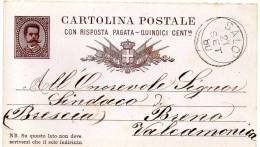 1880  CARTOLINA CON ANNULLO Salò  BRESCIA - Stamped Stationery