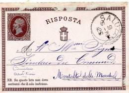 1878  CARTOLINA CON ANNULLO SALUZZO  CUNEO - Postwaardestukken