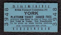 Railway Platform Ticket YORK BTC(N) Free Issue Edmondson - Europe