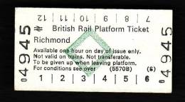 Railway Platform Ticket RICHMOND BRB(S) Green Diamond Edmondson - Europe